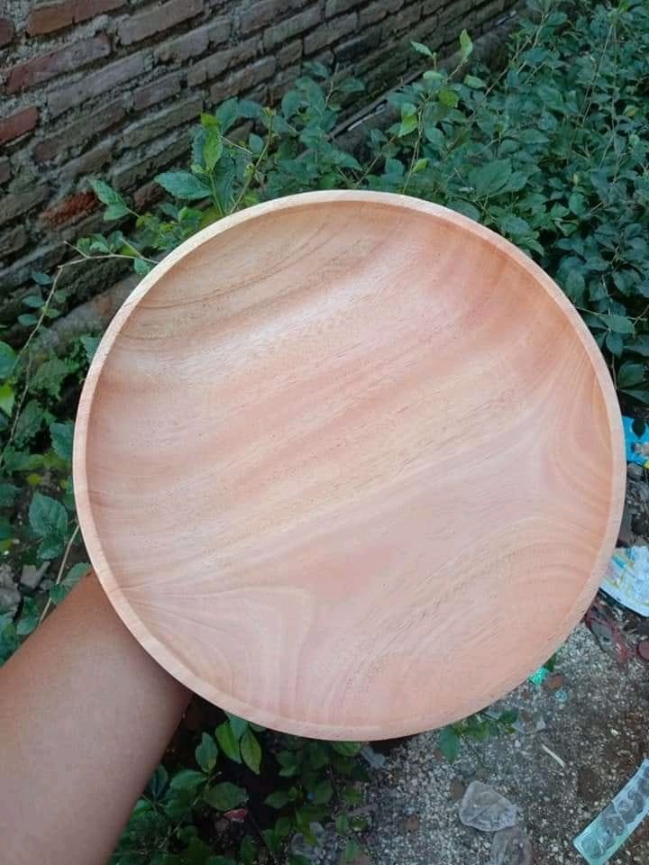 Piring Bulat Liuk Kayu Jati 20cm/ Kualitas Super/ Dijamin Ori