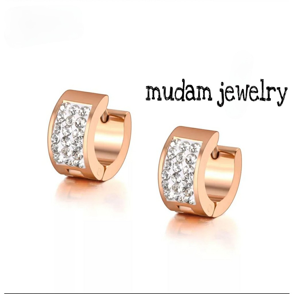 Anting Jepit Titanium Mosaic Bertaburkan Diamonds artifisial Model Modis Dan Mewah