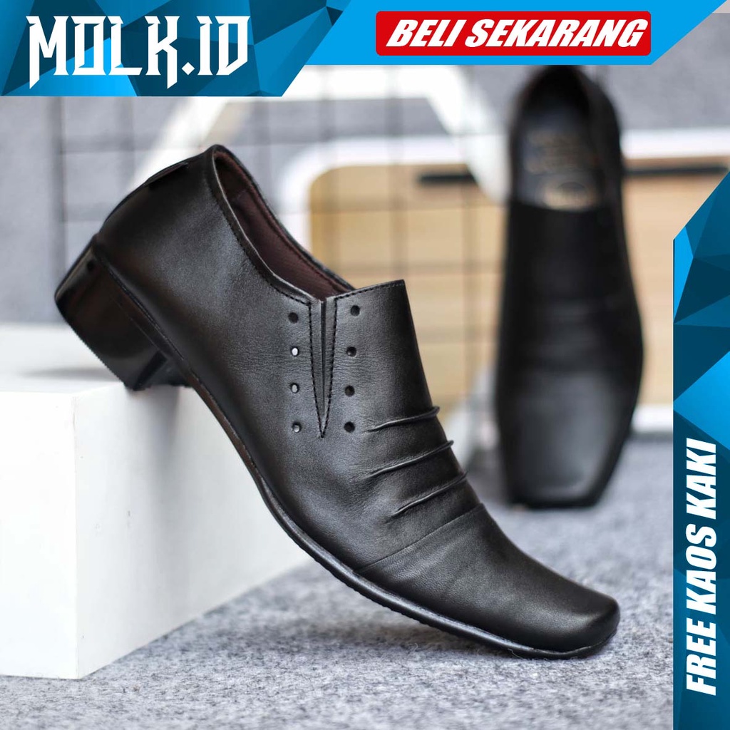 MOLK|Sepatu Formal Pantofel Pria Hitam Kulit Asli Kerja Kantoran Original