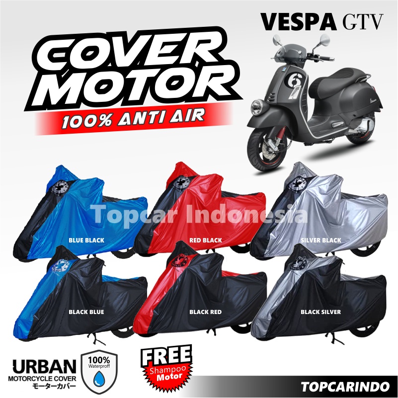 Cover Motor Vespa GTV 150 cc Sarung Motor Selimut Motor Piagio Mantel Jas Penutup Pelindung Urban Waterproof Anti Air Indoor Outdoor Rumah Teras Gudang Garasi Aksesoris Vespa Kolektor Unik PVC