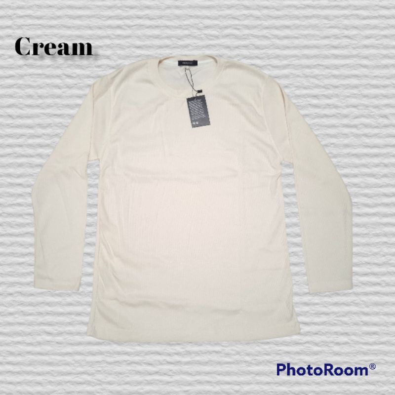 Jual kaos lengan panjang putih polos / kaos rib (Cream) | Shopee Indonesia