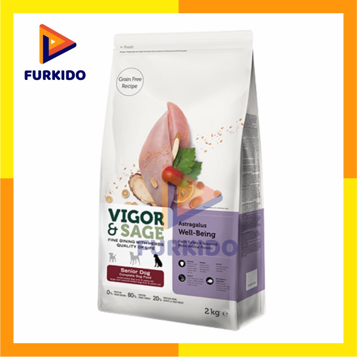 Vigor &amp; Sage Dog Senior Astragalus Well Being Turkey Seaweed 2 Kg