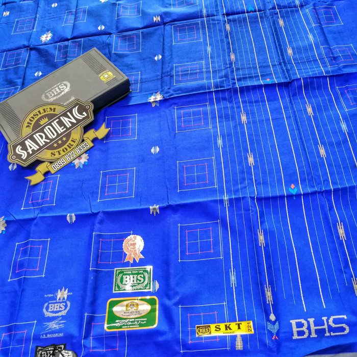warna BiruSarung Tenun BHS Spunsilk 210 SKT Silver Full sutra Songket
