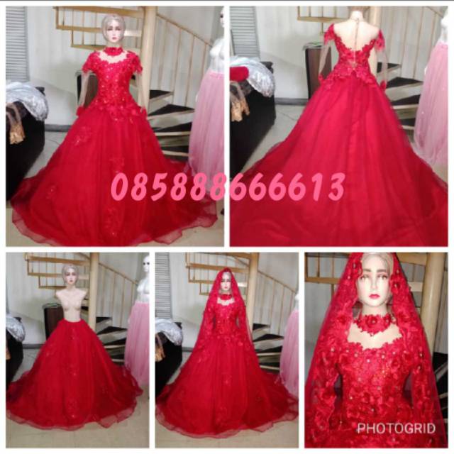 Gaun pengantin ekor mewah / gaun pengantin ekor/ gaun prewedding