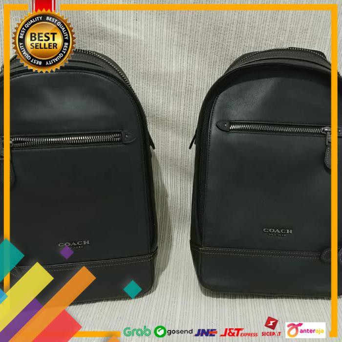 HOT DEAL.. TAS COACH GRAHAM MEN PACK SLING BAG BLACK LEATHER ORIGINAL ..TERBARU