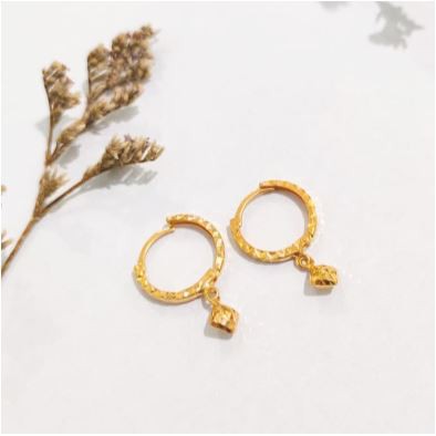 Anting wanita model bulat gantung minimalis emas asli