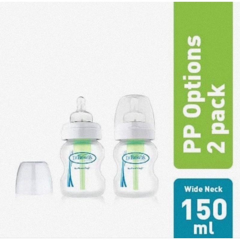 Dr.Brown's Wide Neck Option+ PP Bottle 150ml Twin Pack Isi 2 Pcs - Botol Susu Bayi