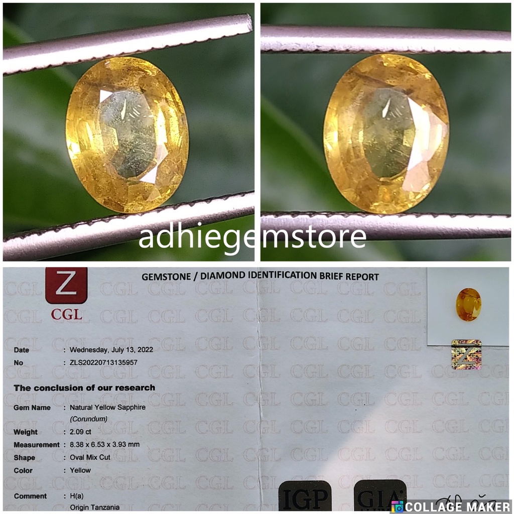 Batu natural yellow sapphire safir Ha 2.09ct tanzania-harga nett