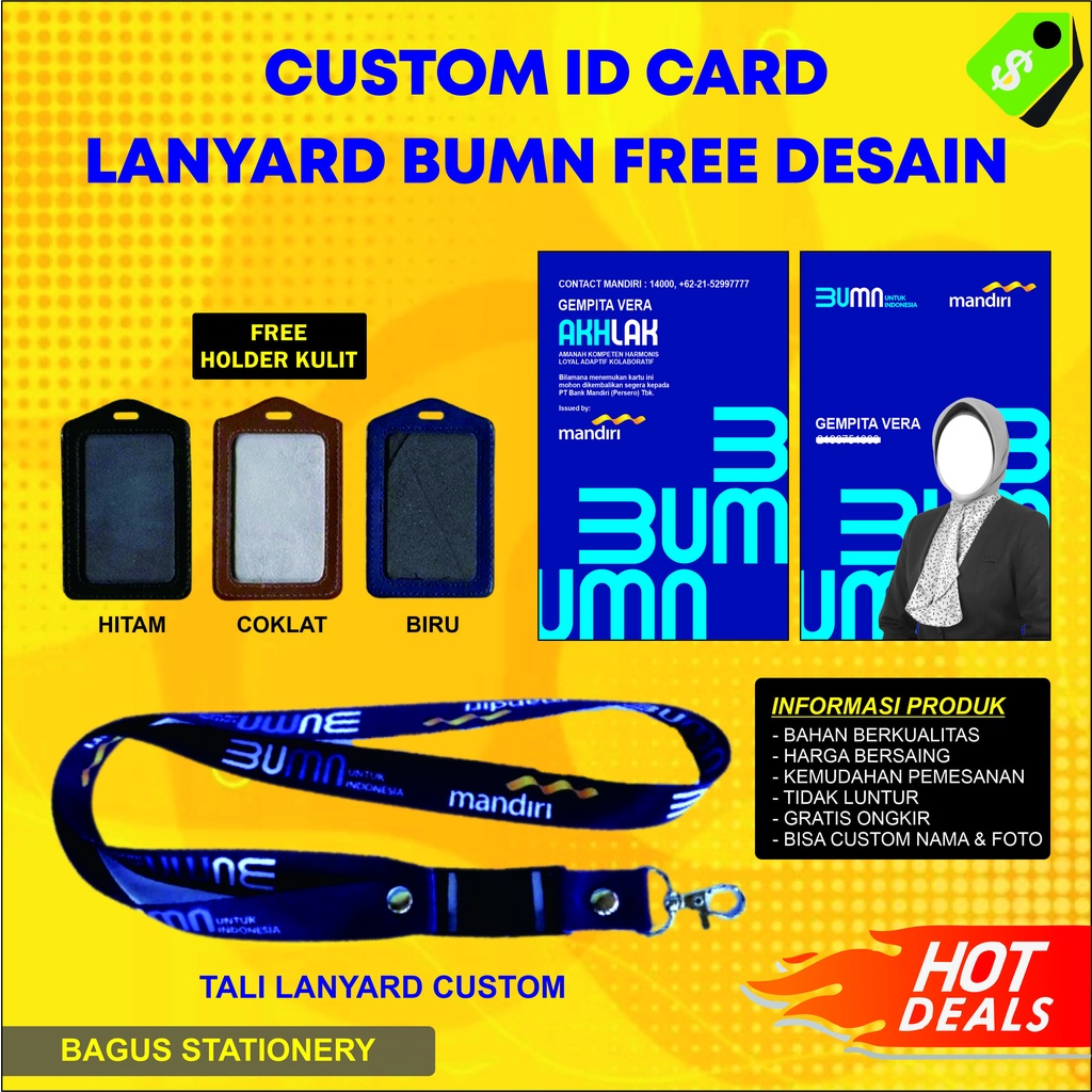 Cetak ID CARD bumn tali Lanyard Print Custom Satuan Nama tag kartu nama pnm mandiri bri pegadaian pln ihc satuan grosir kulit free desain