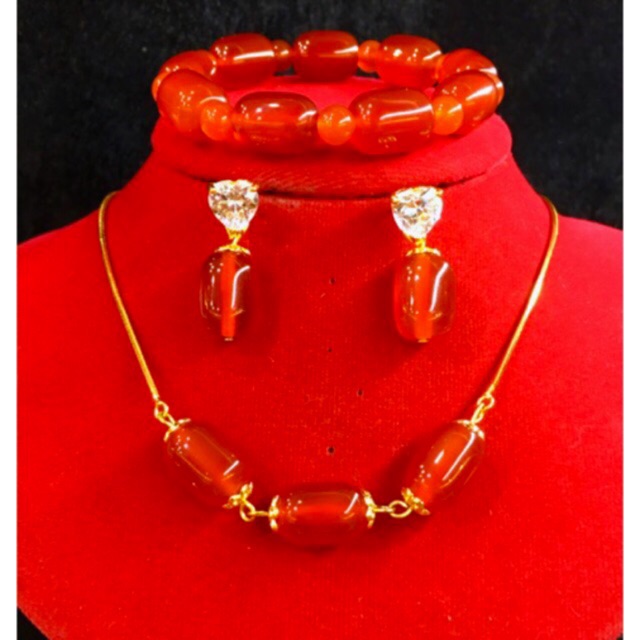 set kalung giok merah (kalung xuping China asli 24k) permata giok asli .no,16