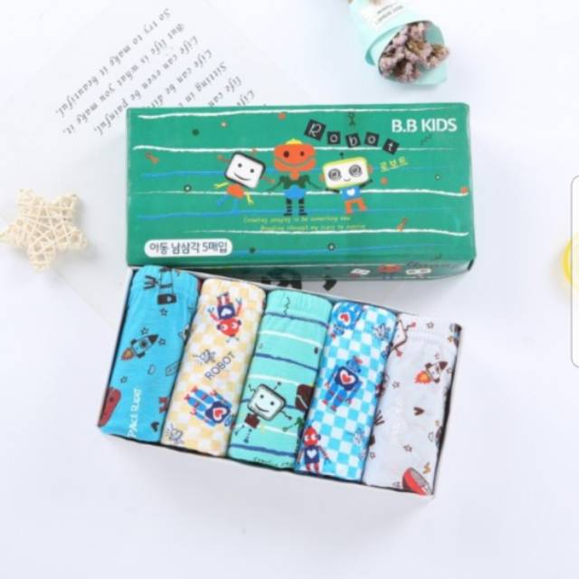 Celana Dalam Kotak Gambar Robot Isi 5 Sz 80 85 Usia 2 10thn Shopee Indonesia