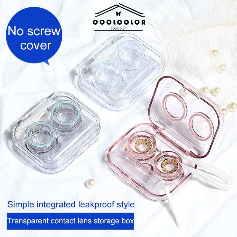 COD❤️Casing Lensa Kontak Transparan Tanpa Tutup Sekrup Lucu Portabel Nyaman Bersih Higienis All-in-one Case- cl