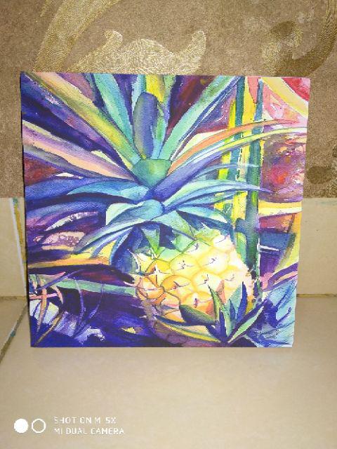 Hiasan Dinding Wall Decor Square Poster Kayu Dekorasi Rumah Buah Nanas 20x20