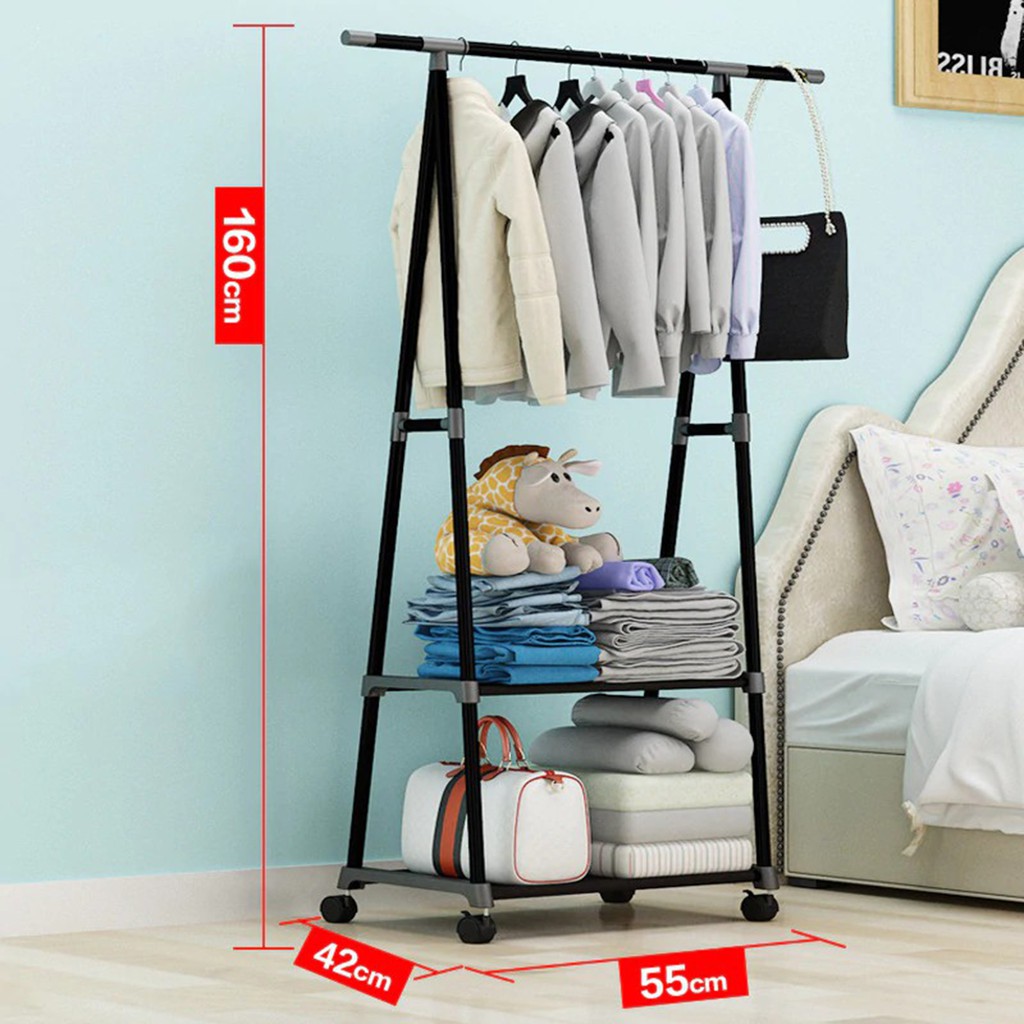 GANTUNGAN BAJU SEGITIGA / Triangle Stand hanger / rak serbaguna 4 roda