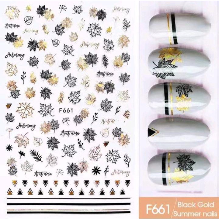 NAIL STICKER SUMMER BLACK WHITE GOLD LINER STIKER / KUKU MUSIM/ NAIL ART