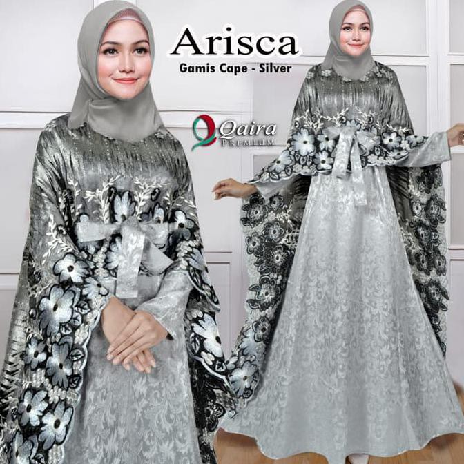New Gamis Muslim Wanita Modern Maxi Cape Arisca Silver Dress Original