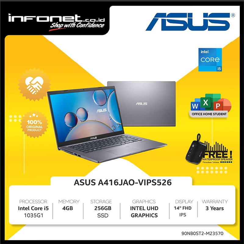 ASUS A416JAO-VIPS525 i5 1035G1 4GB 256GB SSD UMA 14" FHD IPS W11 OHS21