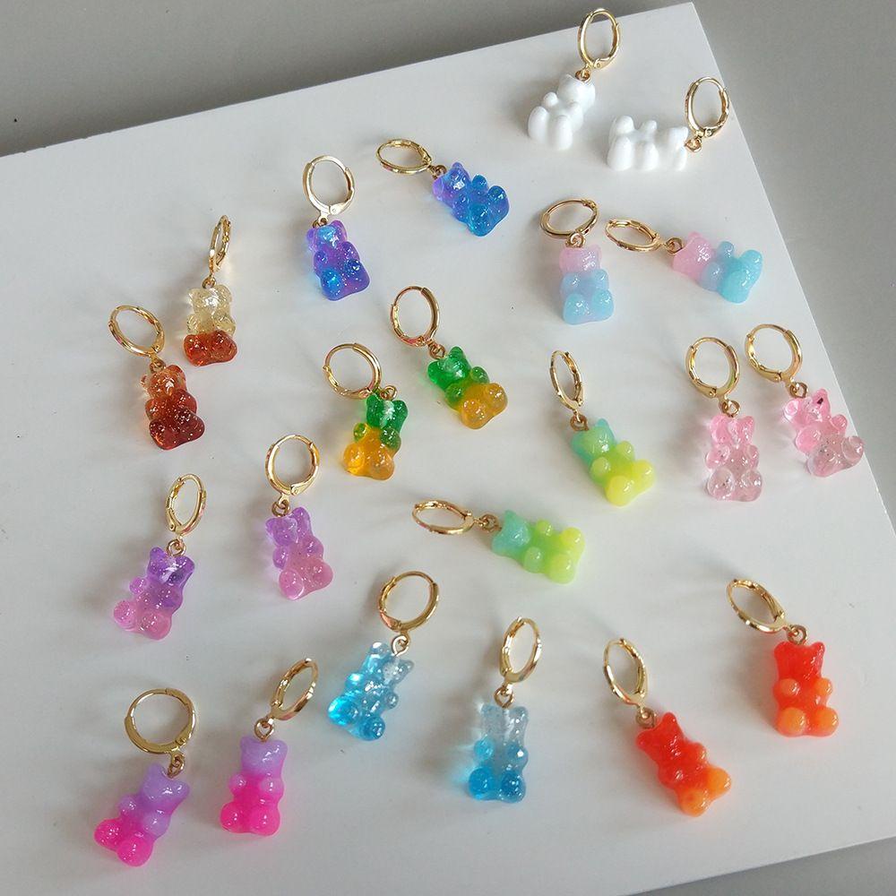 Nanas Beruang Anting-Anting Fashion Gadis Jelly Beruang Permen Telinga Stud Kartun Menjuntai Anting-Anting