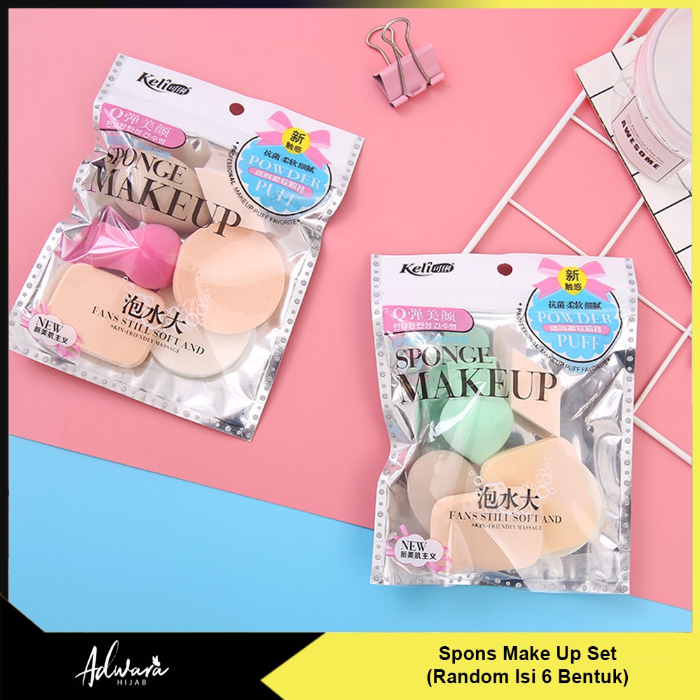 Spons Make Up 1 Set isi 6 Bentuk Beauty Blender Sponge Kemasan Plastik