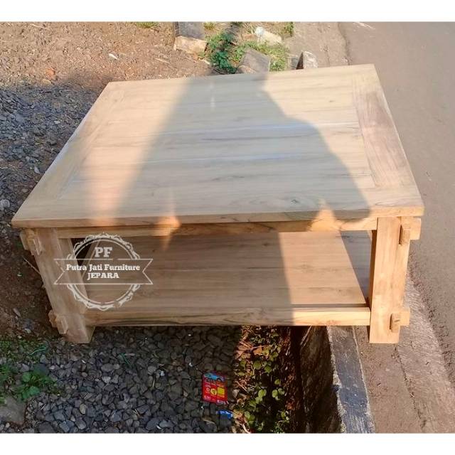 Meja Lesehan Jati Model Kotak, Meja Kopi Ruang Tamu Full Jati, Meja Simpel Minimalis