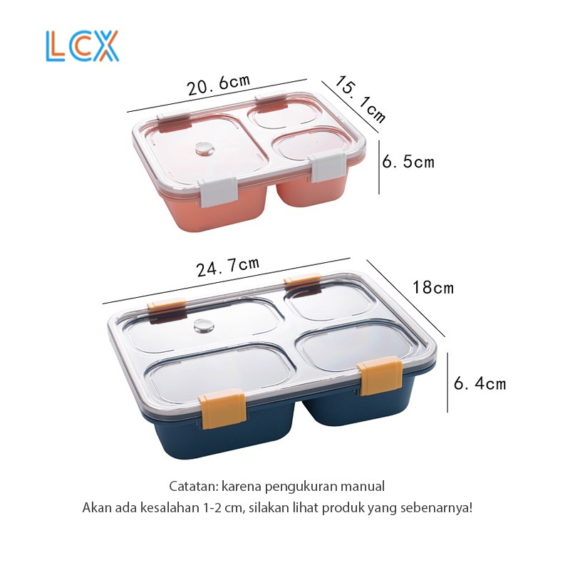 LCX Kotak Makan 4 Grid Dengan Dengan Kotak Sup Dan Sendok Gratis lunch box 1250ml BPA Free VS