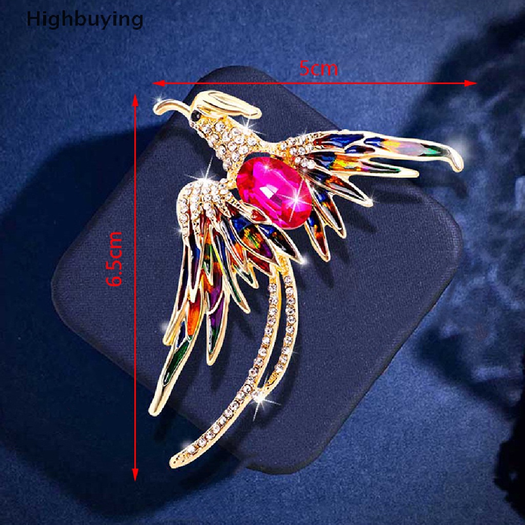 Hbid Bros Pin Enamel Desain Burung Phoenix Terbang Hias Kristal Untuk Wanita