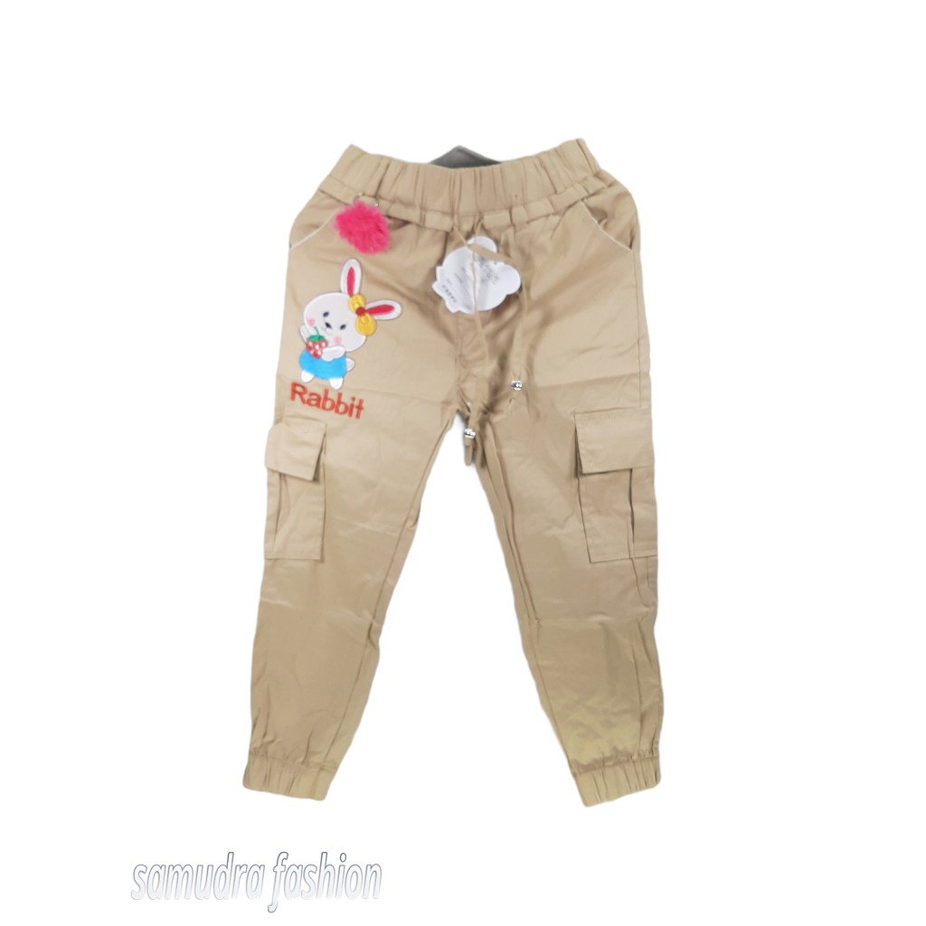 CELANA CARGO PANJANG ANAK CEWEK PEREMPUAN BAWAHAN TANGGUNG BORDIR RABBIT