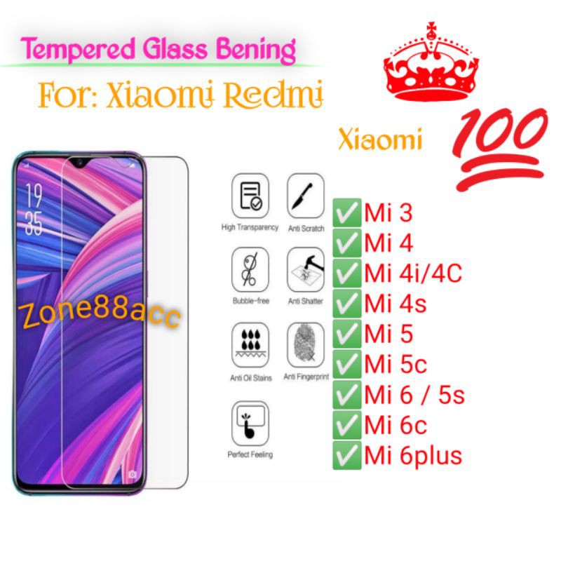 Xiaomi Mi 3 4 4i 4C 4s 5 5c 5s 6 6c 6plus Antigores Bening Screen Guard protector TG Tempered Glass