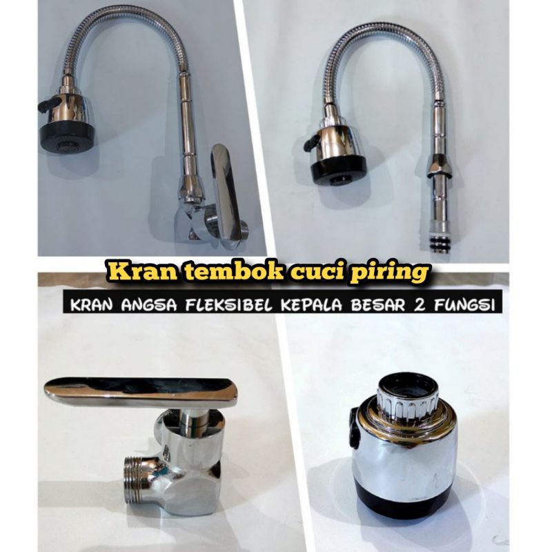 KRAN CUCI PIRING FLEKSIBEL KEPALA BESAR HITAM ENGKOL KRAN CUCI PIRING ROTASI 360° STAINLESS DAPUR WA