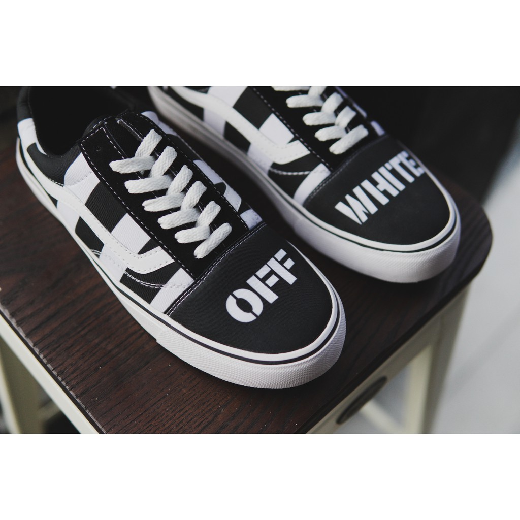SM88- Sepatu Pria Sneakers Cowok Vans Oldskool Motif Offwhite Hitam Putih Kasual Sekolah Kuliah Laki