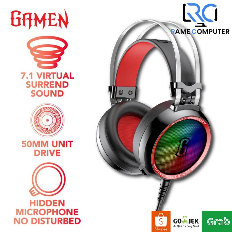 Headset Gaming Gamen GH1200 USB Input 7.1 Virtual Surround Hidden Microphone Gaming