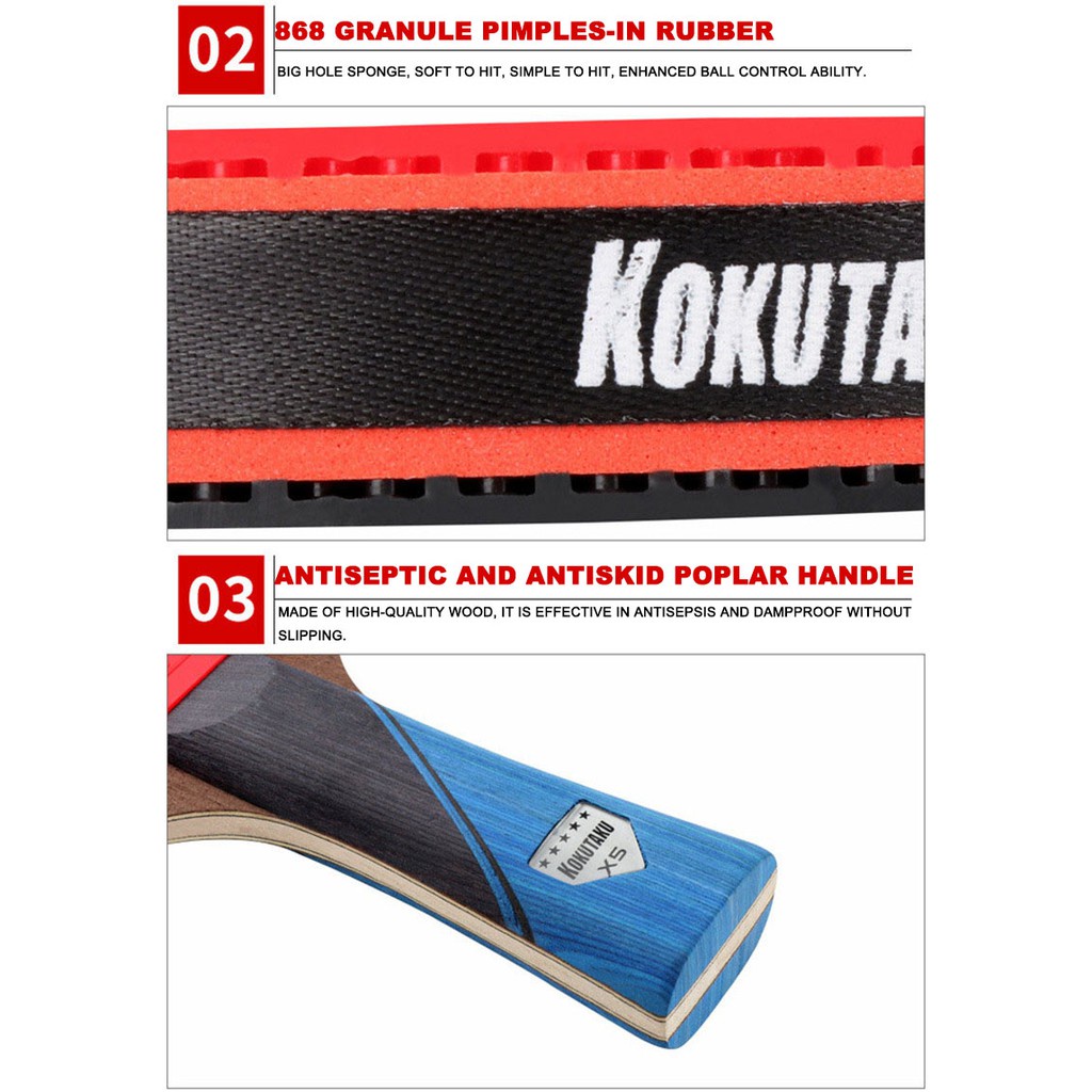 Kokutaku 5-Star Raket Tenis Meja / ping pong Profesional Bahan Karet Karbon Fiber 868