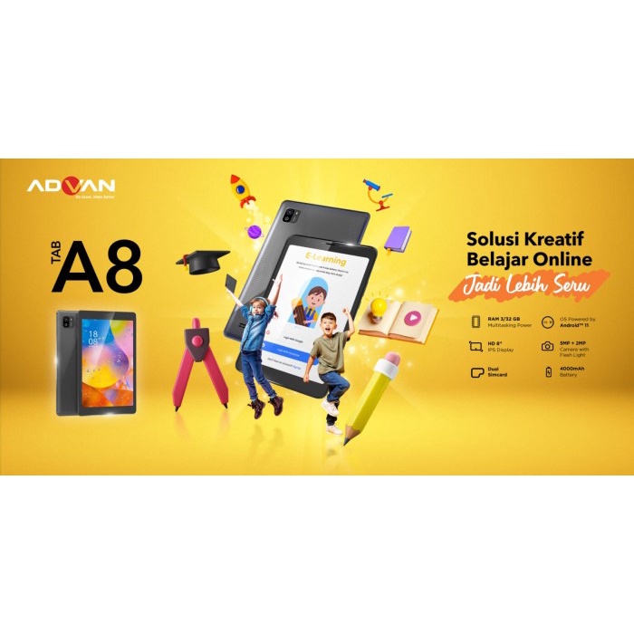 ADVAN TAB A8 3/32 Ram 3GB Internal 32GB TABLET 8 Inch Original Garansi Resmi