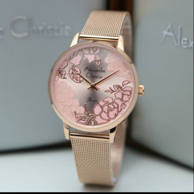 Jam wanita Alexandre christie AC2853 rosegold pink