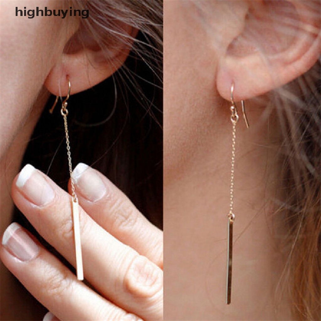 Hbid Anting Tusuk Gantung Panjang Wanita Bahan Alloy Desain Batang Panjang Gaya Simple Untuk Hadiah