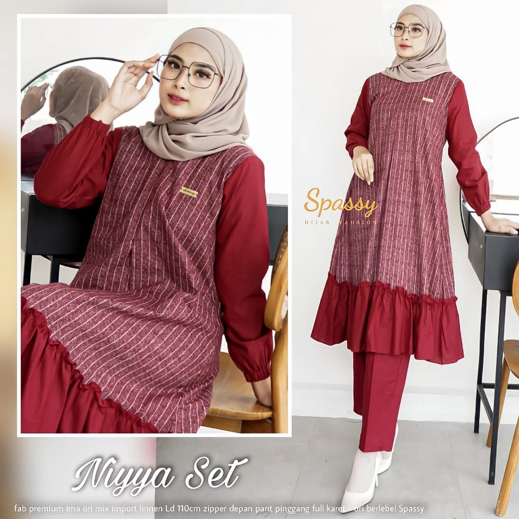 Niyya Tunik Set Pants Premium Import Linen Original Spassy