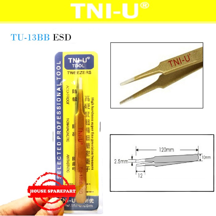 TNI-U TU-13BB ESD Pinset Gold Tipis bulat Round Tips Vape Tweezer Coil