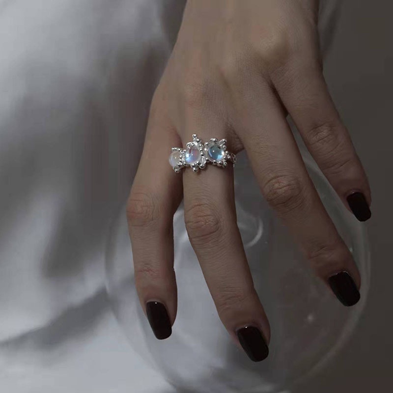 Cincin Moonstone Dapat Disesuaikan Untuk Aksesoris