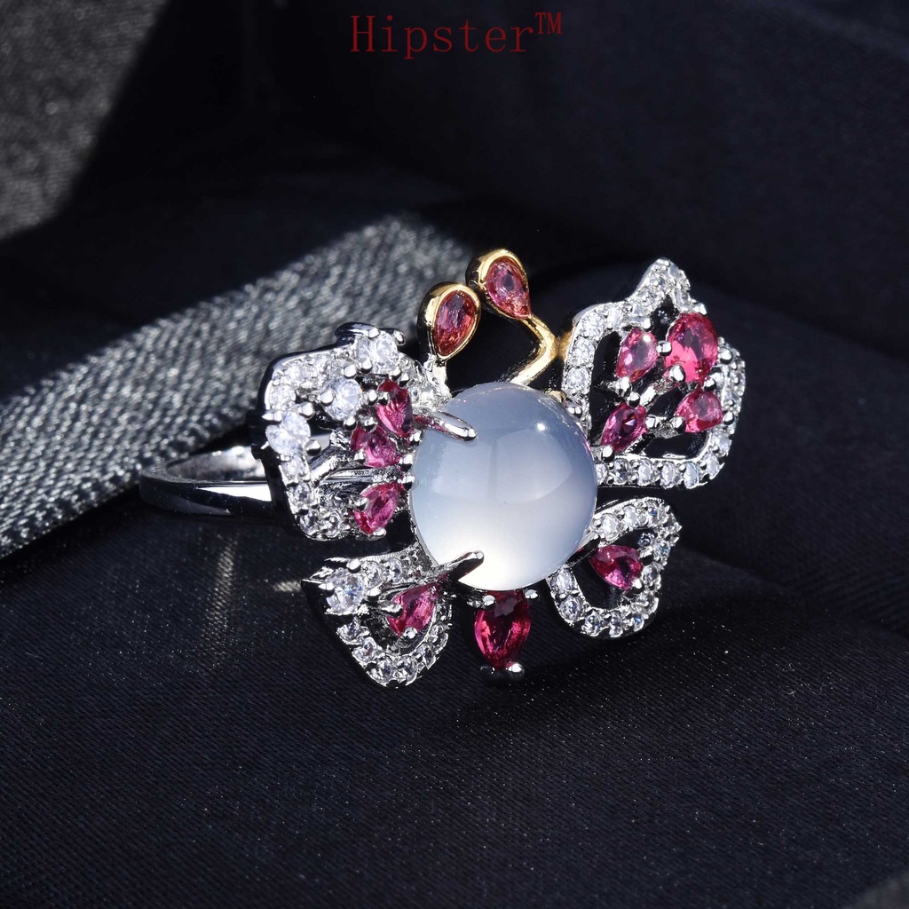 Fine Jewelry Design Exquisite Natural Red Treasure Jade Butterfly Ring