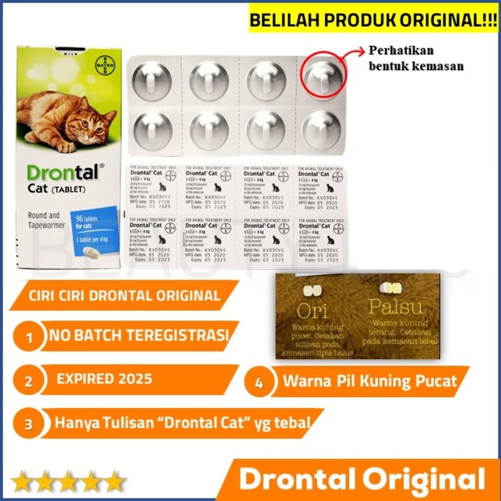 DRONTAL CAT Asli Original Obat Cacing Kucing Anak Kitten Ampuh Tablet Ori Stop Worm Untuk Cats Dewasa Kiten Cacingan FEZONE