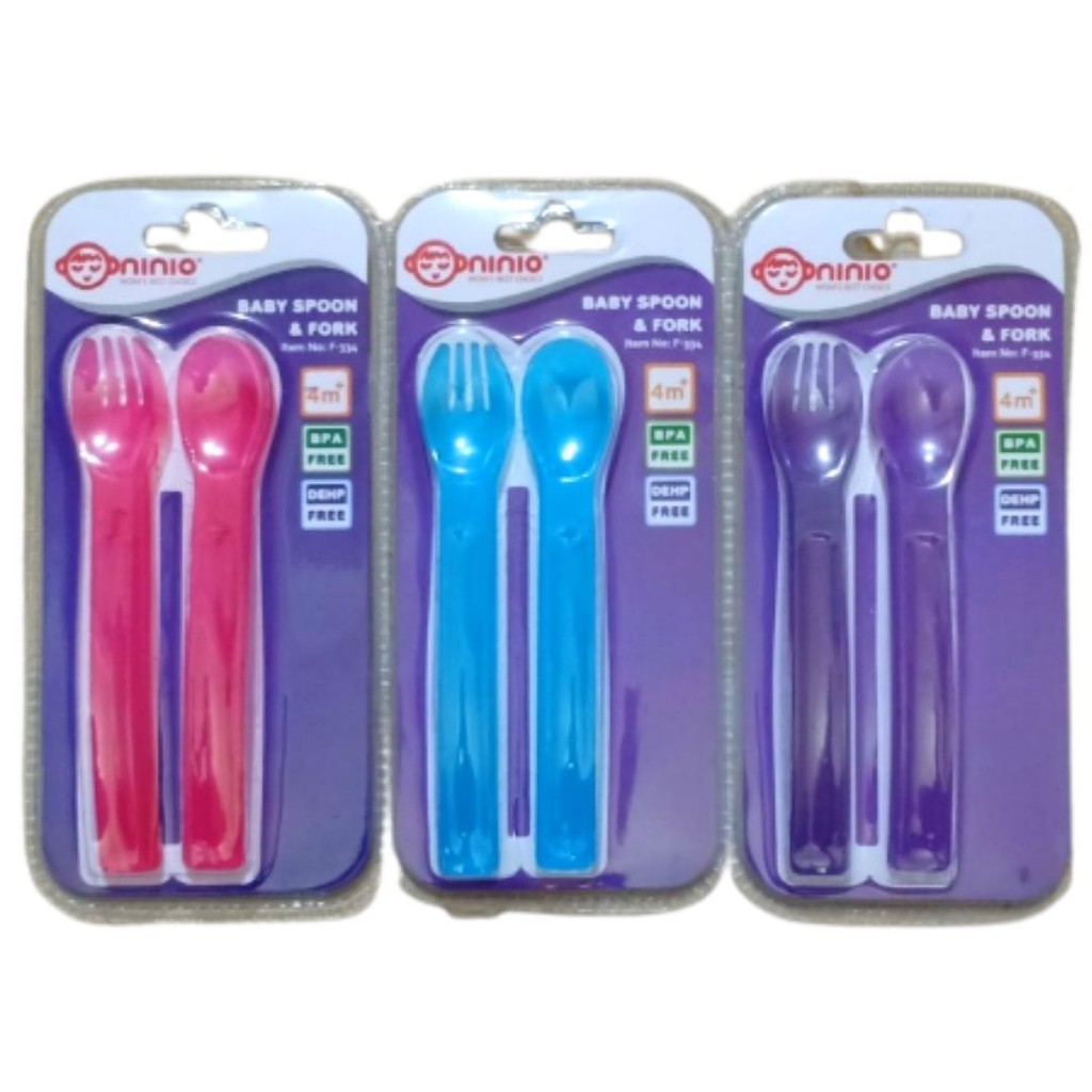 Sendok Garpu Bayi Mpasi Spoon Fork Training Baby NINIO Food Grade, BPA FREE, SNI | Set Sendok Garpu  Bayi Antisedak Gagang Pendek