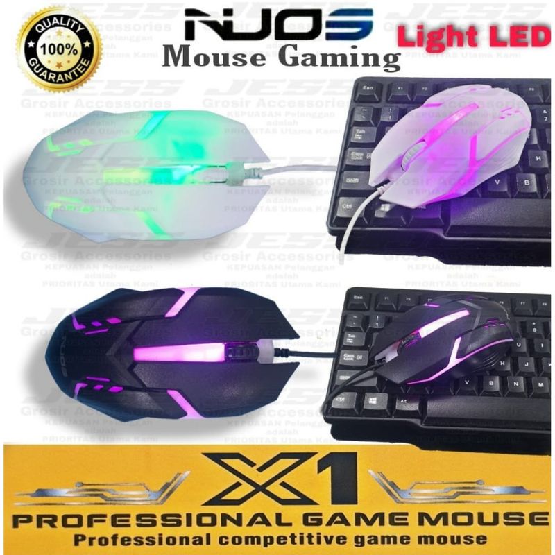 Mouse Gaming Kabel LED NUOS X1 Mouse Game RGB Colorfull LED