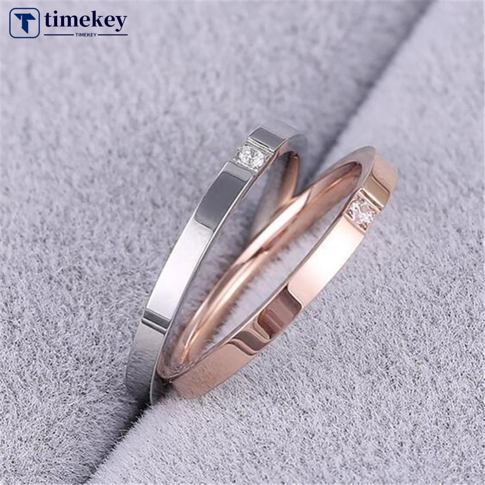 Timekey Cincin Titanium Steel Hias Kristal Berlian Imitasi Untuk Priawanita A3K9