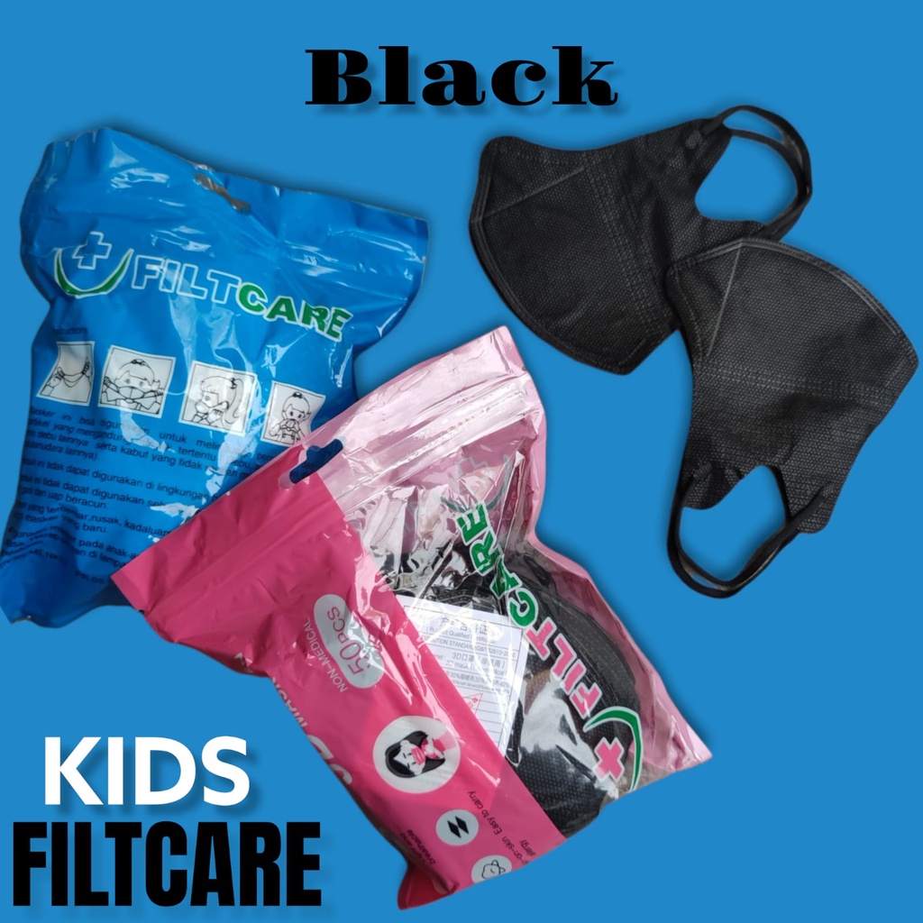 FILTCARE KIDS DUCKBILL GARIS - MASKER DUCKBILL ANAK 3PLY KEMENKES HITAM PUTIH