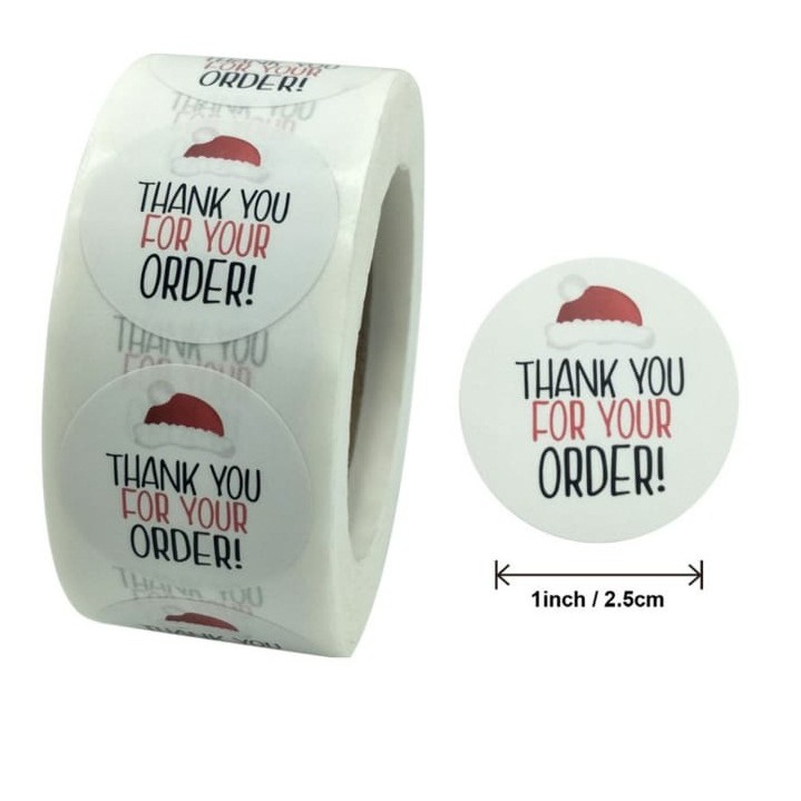 

Sticker Thank You For Order! Stiker Label Terima Kasih Motif Topi Christmas