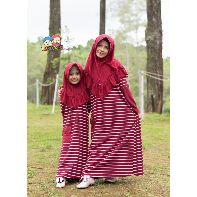 RAGGAKIDS GAMIS ANAK PEREMPUAN BAHAN KAOS GARIS-GARIS SALUR STRIPE MARUN RG 45