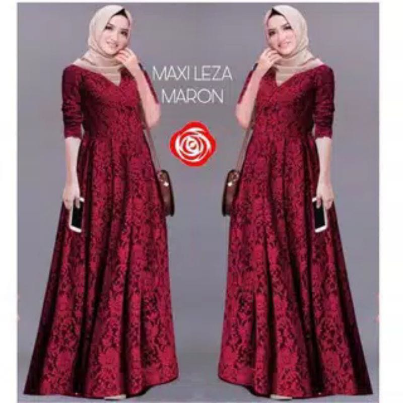 BJ - Maxi LEZA Wanita Full Brukan Lapis Furing - Size M L XL XXL - Gamis Dress Pesta Kondangan. - Fashion Muslim