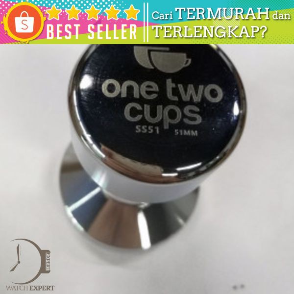 OneTwoCups Tamper Kopi Espresso Flat Stainless Steel Chrome Plated 50mm - SS51 - Silver