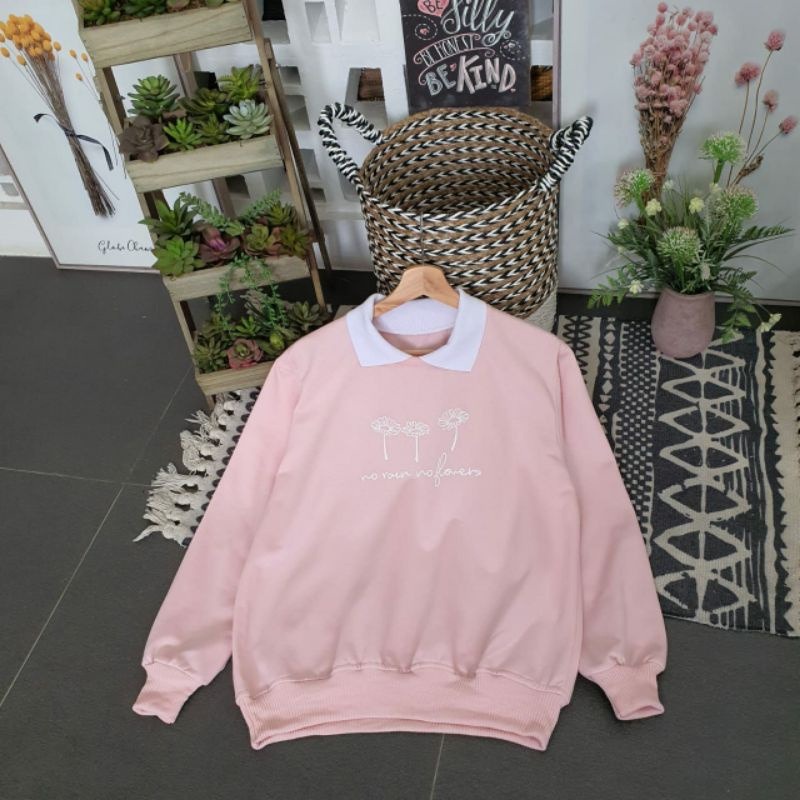 GSC - SWEATER OVERSIZE NO RAIN NO FLOWER / SWEATER WANITA TERBARU KERAH