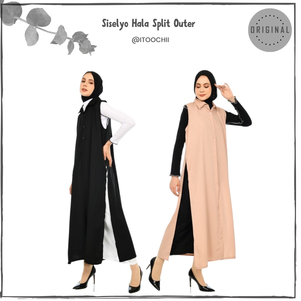 Siselyo Hala Split Outer Panjang Wanita Long Outer Luaran Baju Outwear Rompi